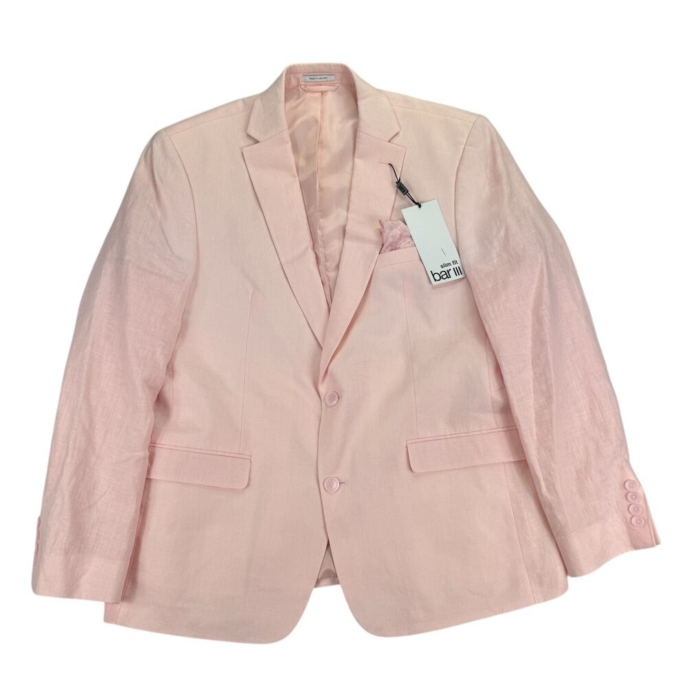 Bar III Mens Slim Fit 100% Linen Solid Suit Jacket Pink 44R